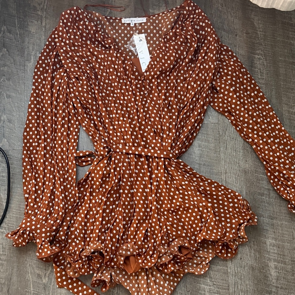 Vici Brown Polka Dot Jumpsuit